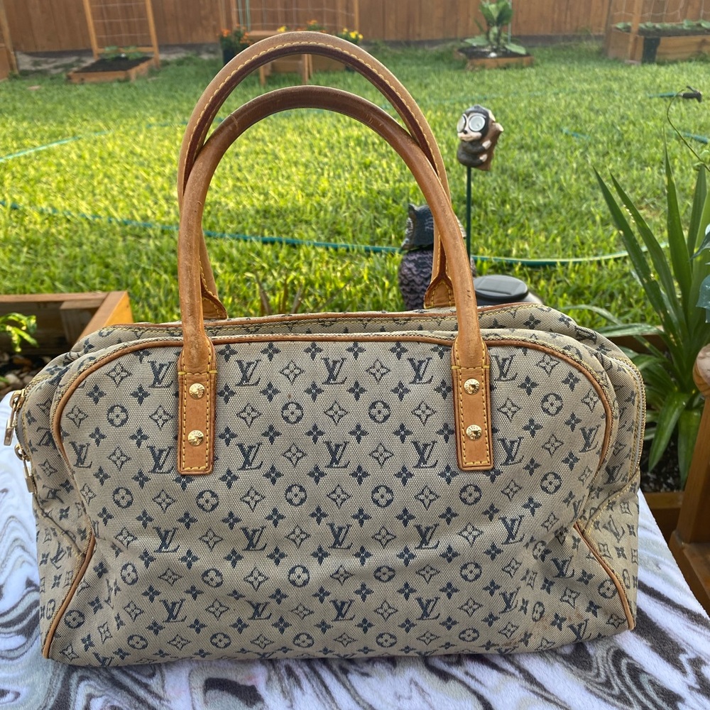 LV Hand Bag  Marie Blue Monogram Mini lin